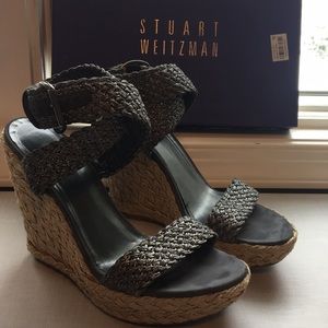 Stuart Weitzman Alex steel crochet wedge.